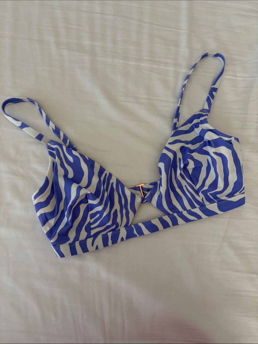 Shade & Shore Periwinkle Blue and White Zebra Print Bikini Top, 34D